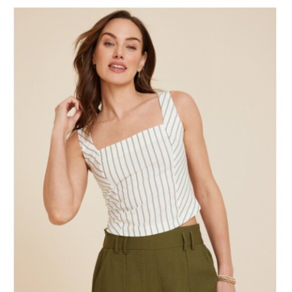 NWT Maurices Women's Cream‎ Olive Striped Corset Crop Top Size Large - Picture 1 of 6